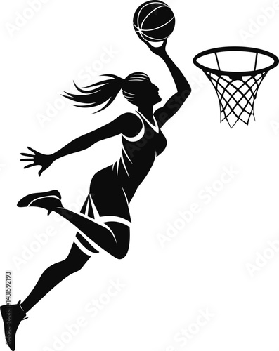 Slam Dunk Silhouette: A dynamic silhouette captures a female basketball player