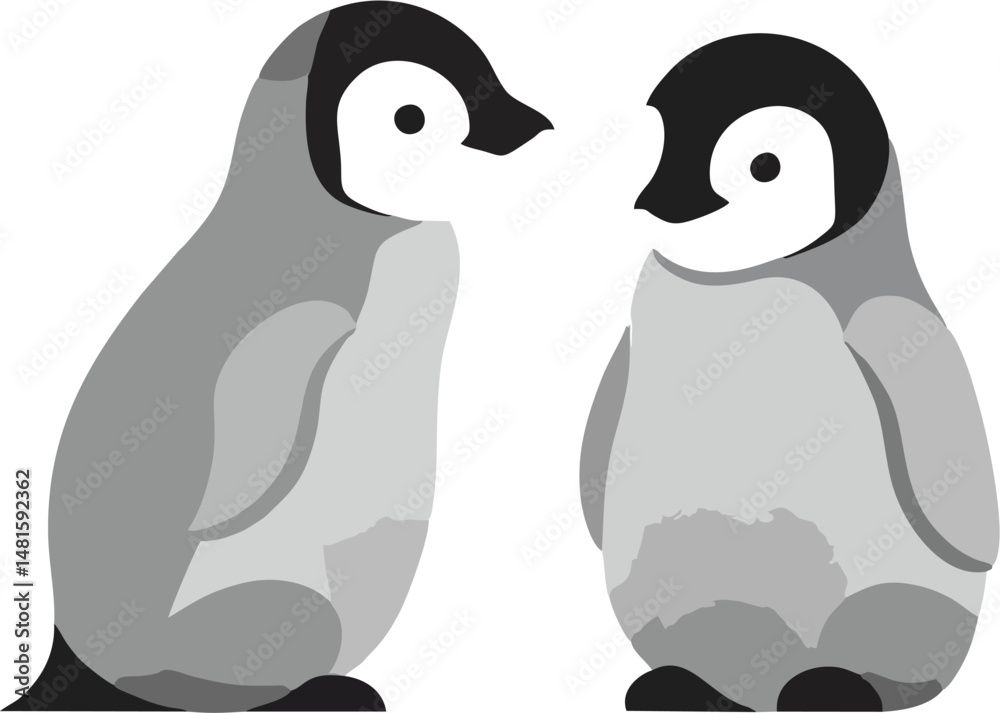 Naklejka premium Cute Baby Penguin Vector Standing on Ice – Cartoon Character for Kids Design