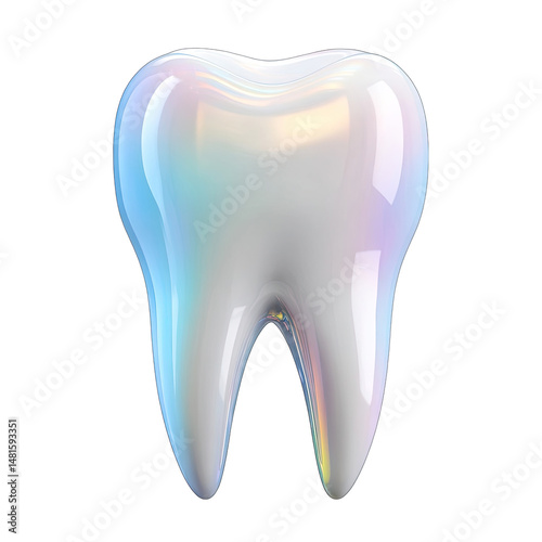 Iridescent Tooth 3D Render on Transparent Background