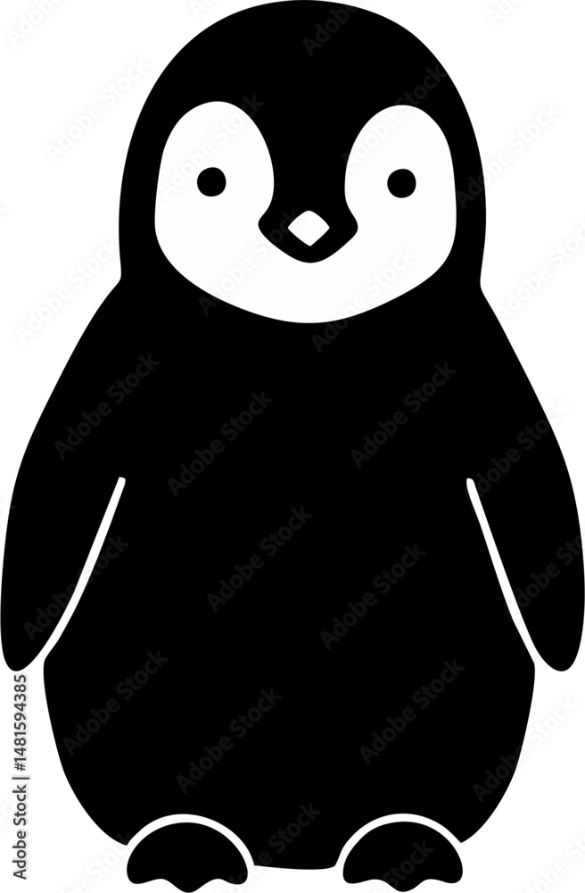 Obraz premium Baby Penguin Vector with Iceberg Background – Cute Arctic Scene Illustration