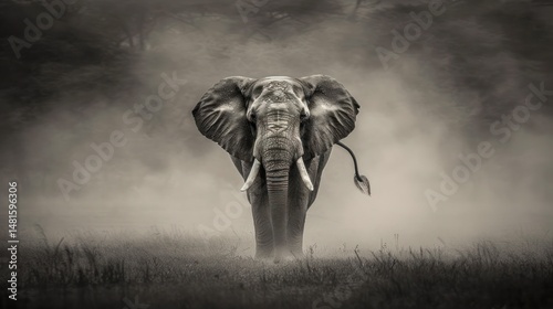 Majestic elephant in a misty savanna