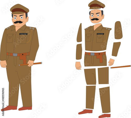 Indian police man cartoon character design for 2d animation ready to animate