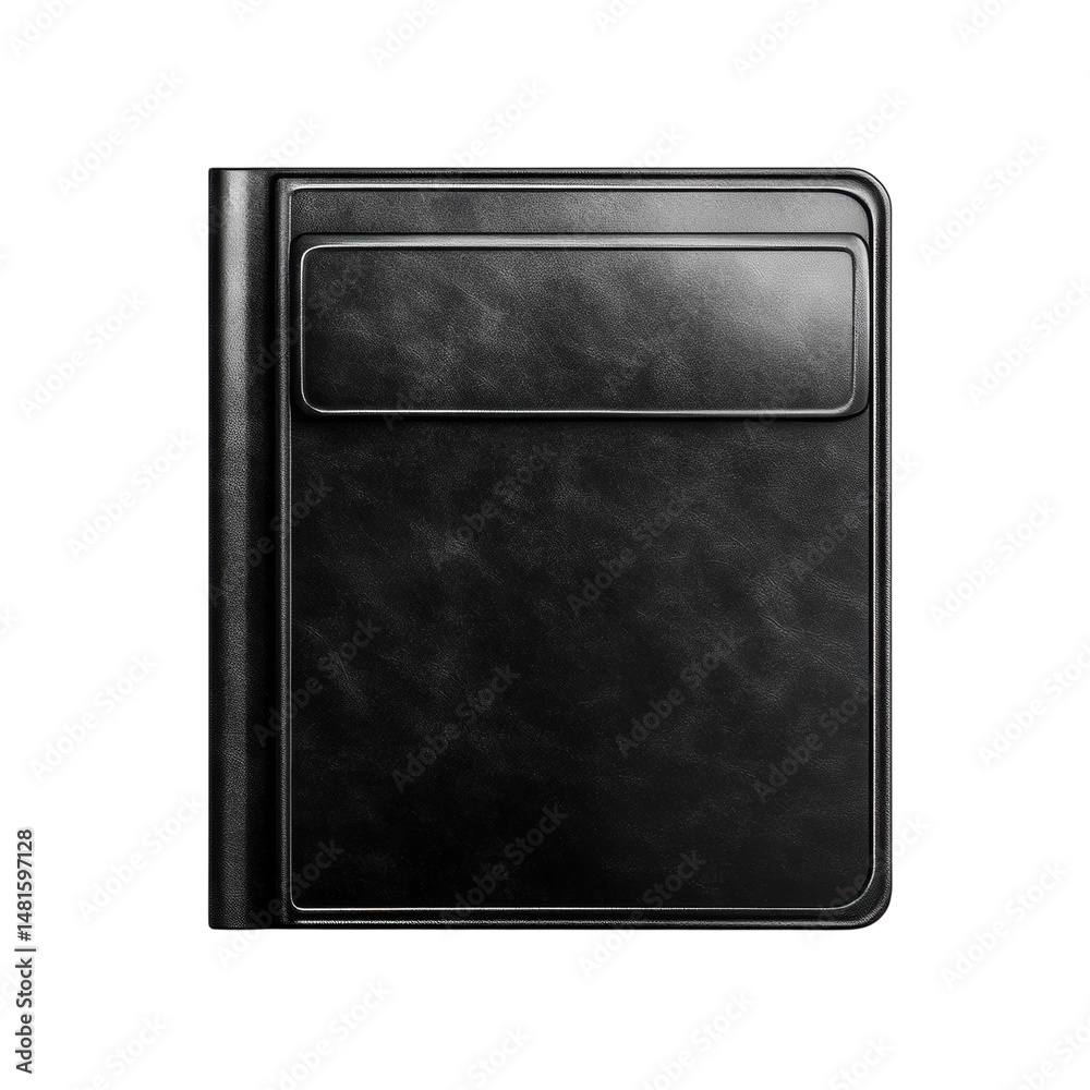 Elegant black notebook mockup perfect for branding Studio shot on black on transparent background Elegant black notebook mockup perfect for branding Studio shot on black on transparent background