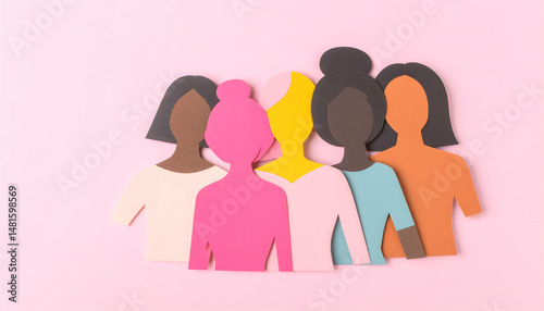 Diverse Paper Cutouts of People Symbolizing Unity on a Pink Background Representing Social Media and Global Community in a Colorful Pastel Palette