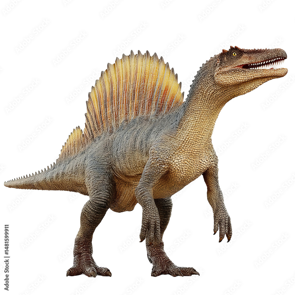 Fototapeta premium Spinosaurus dinosaur model against white background