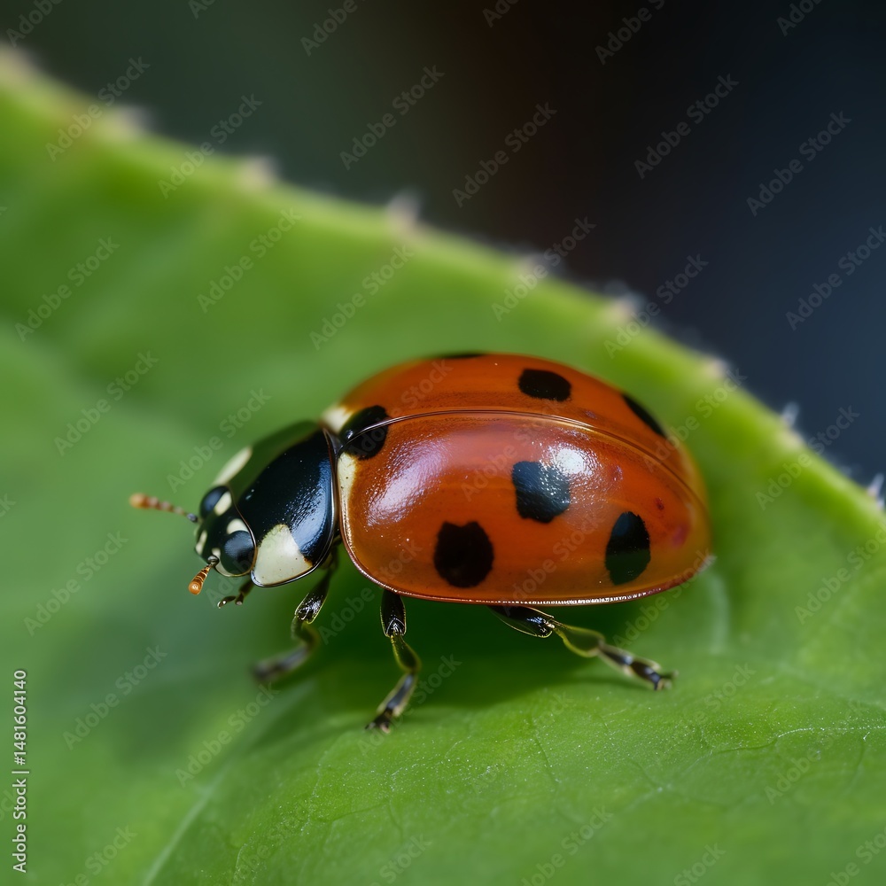Fototapeta premium Ladybug on Green Leaf Closeup.