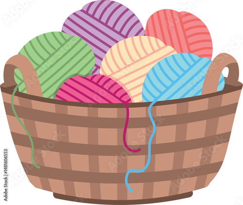 Knitting and Crochet Tools, Yarn Balls in a Basket