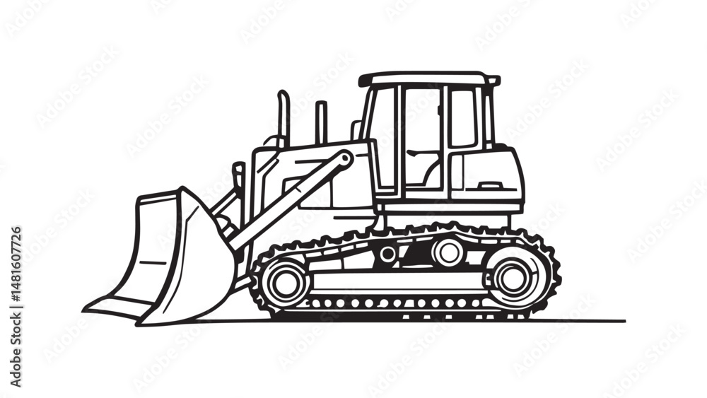 Naklejka premium Bulldozer line art illustration 