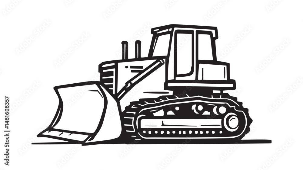 Naklejka premium Bulldozer line art illustration 