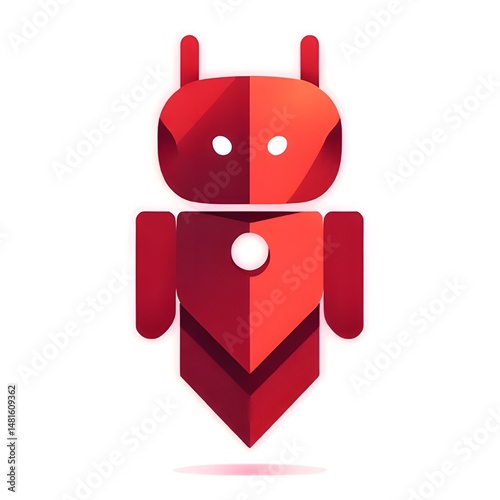 abstract red robot icon  isolated on a transparent background.