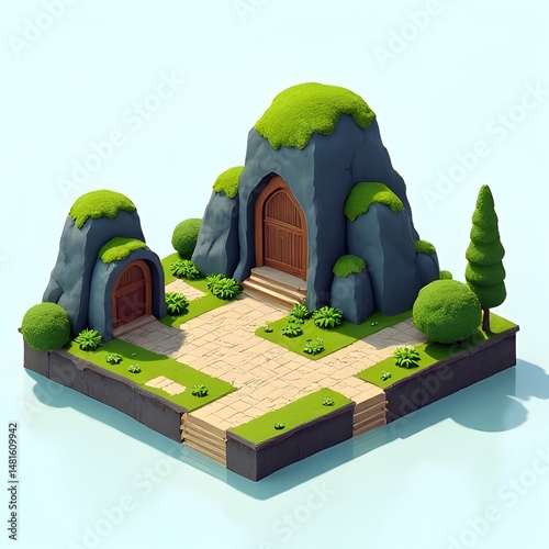 sometric game environment on a transparent background