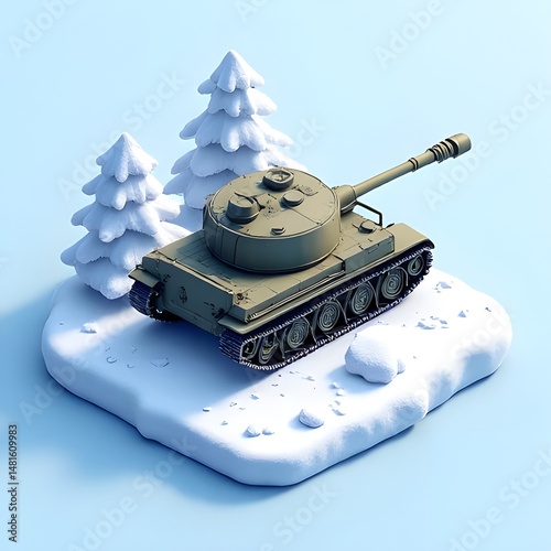 isometric game Event New year style, winter , tank, on a transparent background
