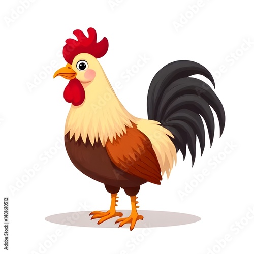 rooster, style cartoon for kids on a transparent background