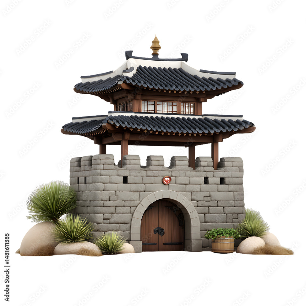 Obraz premium Asian Architecture Stone Gate Pagoda 3D Render