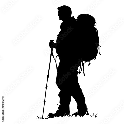Silhouette of a hiker with backpack, PNG, SVG, Vector Illustration