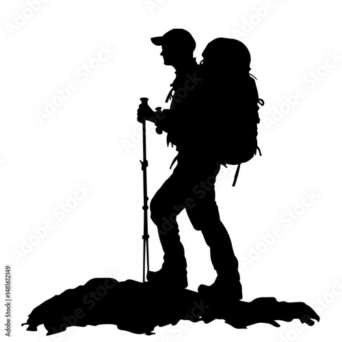 Silhouette of a hiker with backpack, PNG, SVG, Vector Illustration