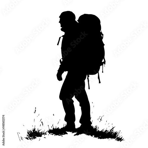 Silhouette of a hiker with backpack, PNG, SVG, Vector Illustration