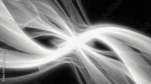 Moody black-and-white animation with soft light trails, fractal-like forms, seamless motion, and immersive visual texture