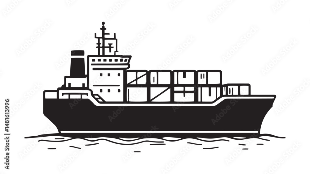 Fototapeta premium Cargo Ship line art illustration 