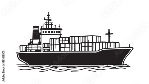 Cargo Ship line art illustration 