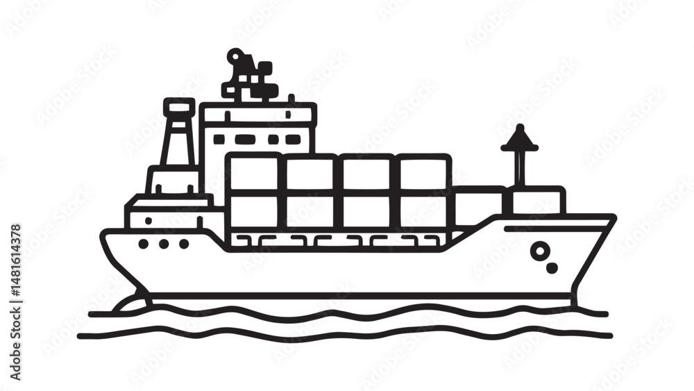 Obraz premium Cargo Ship line art illustration 