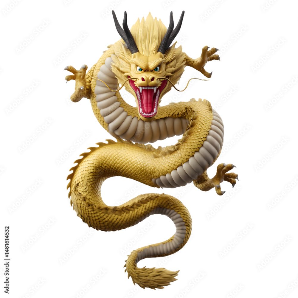 Obraz premium Powerful Golden Dragon Mythical Creature 3D Render