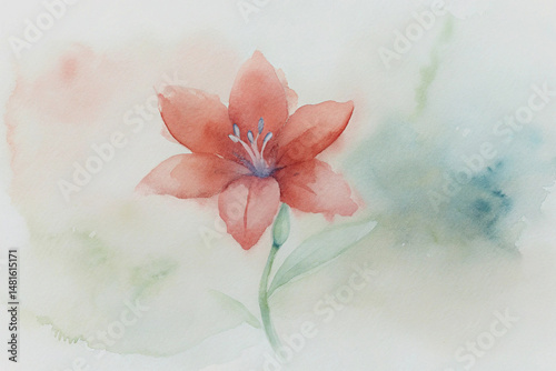 Delicate hand painted watercolor lily flower with artistic soft background and natural aesthetics