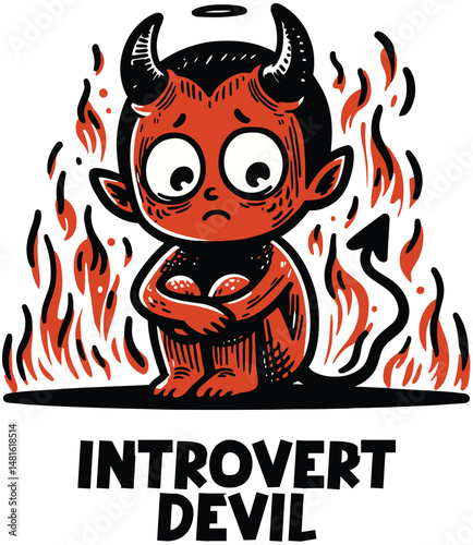 Cute Introvert Devil Vector T-Shirt Design, Hellish but Adorable