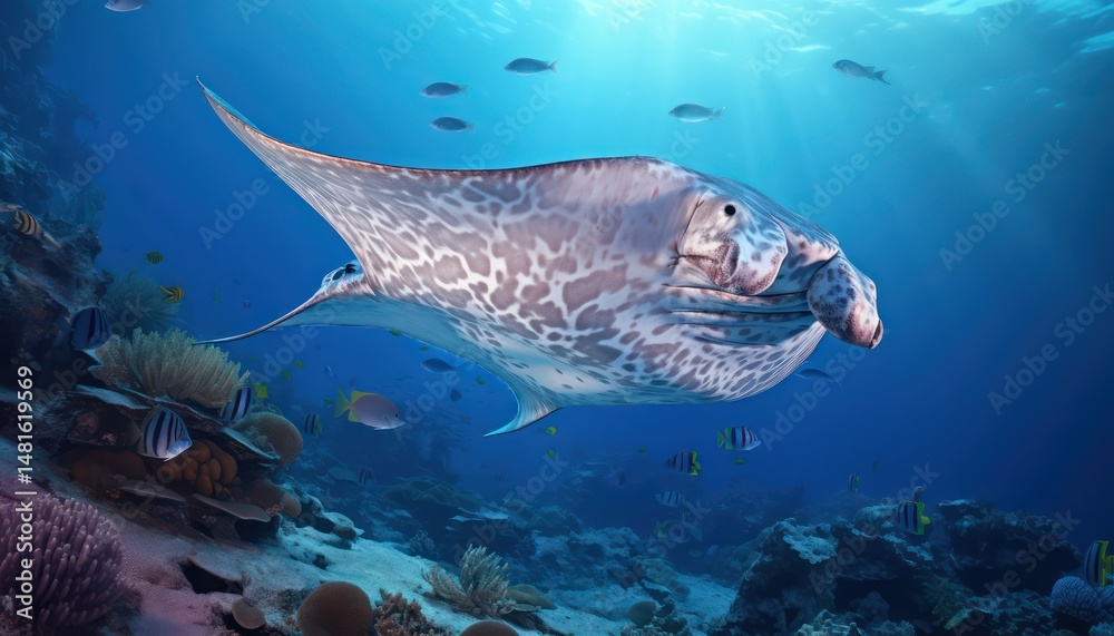 Fototapeta premium Giant sea animals underwater, deep ocean life scene