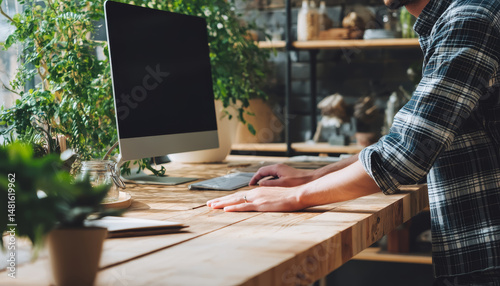 Creative entrepreneur in woodcraft artistry for home office lifestyle