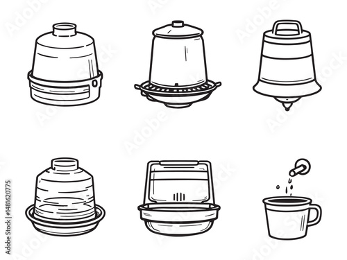 Poultry drinker feeder clean line art