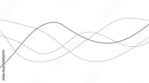 Abstract wavy black and white curved line on transparent background. 