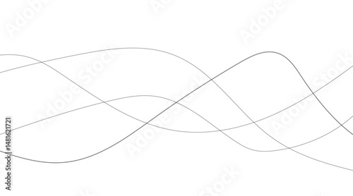 Abstract wavy black and white curved line on transparent background. 