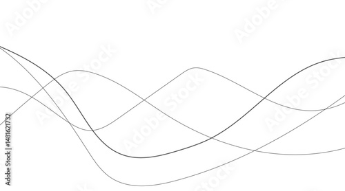 Abstract wavy black and white curved line on transparent background. 