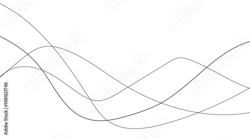 Abstract wavy black and white curved line on transparent background. 