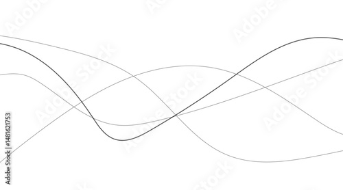 Abstract wavy black and white curved line on transparent background. 