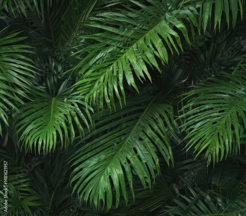 Intricate palm leaf texture, vibrant green hues, tropical feel ,  stock photo, palm leaf