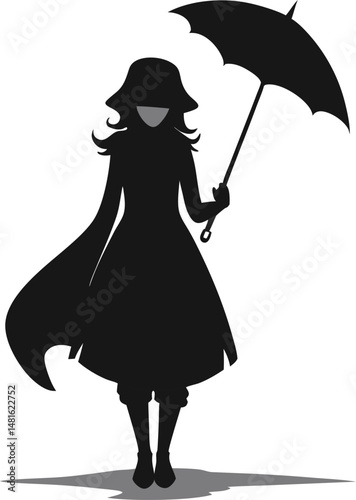 Woman Silhouette with Umbrella in the Rain