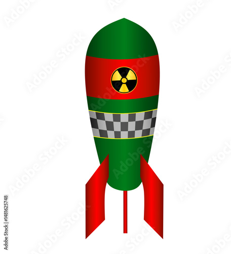 Dangerous Weapon Nuclear Bomb Vector. Rocket Bomb Flying Down. Dangerous Nuclear Atomic Bomb Icon.