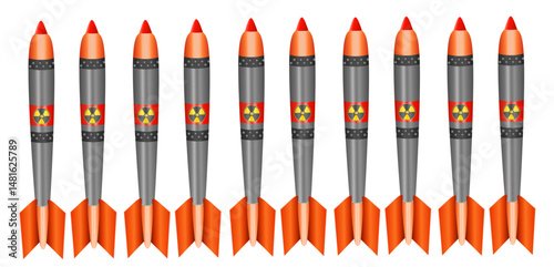 Nuclear bomb - vector set. Atomic bombs of different shapes.White missile, illustration, vector on white background.