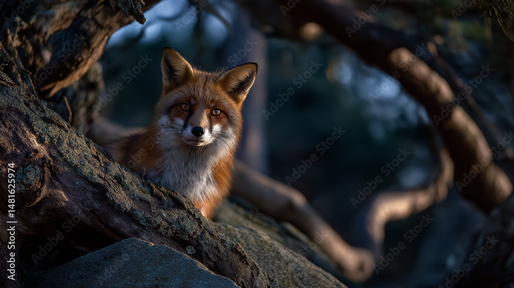 Fototapeta premium A fox watching quietly from the edge of the woods
