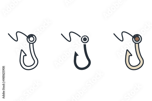 fishing hook icons isolated on White Background. Flat style design
