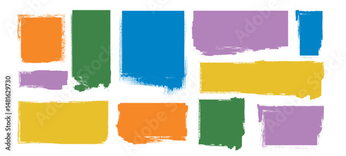 Colorful Grunge square and rectangle shapes on white background, Hand drawn Box brush stroke background, Text box frame, Grunge borders Vector illustration	