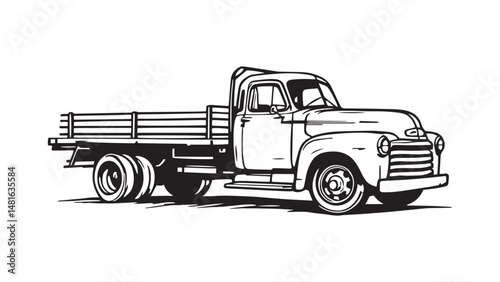 Flatbed Truck line art