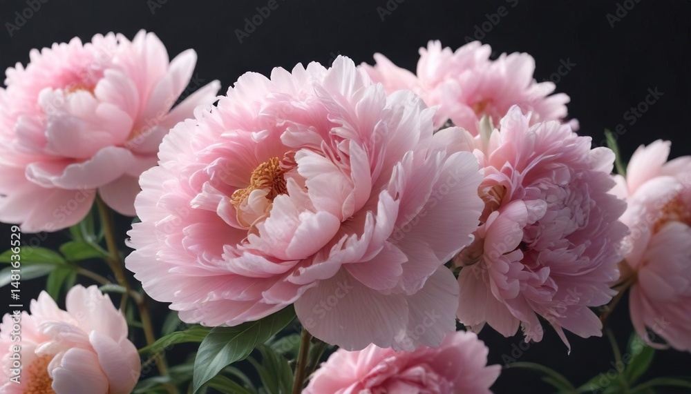 Fototapeta premium Pastel pink peonies in full bloom with intricate details and soft lighting , blooming flowers, beautiful flowers background, floral photography.