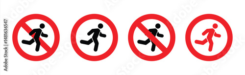 icon set of red signs prohibit running. No running. Vector 10 Eps.