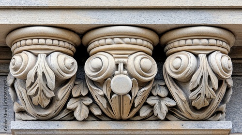 Intricate Stone Carving Architectural Detail with Swirling Patterns and Leaf Motifs