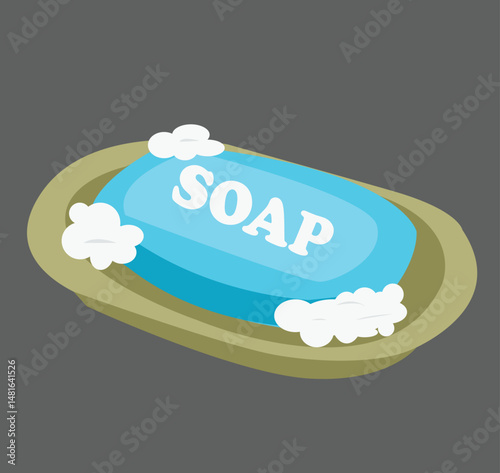  toilet soap bar in a gray plastic soap dish vector illustration