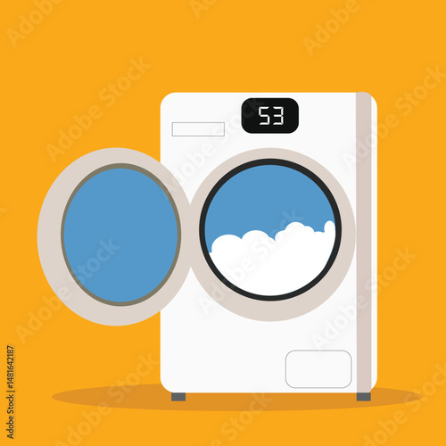 Broken washing machine with water on floor. Calling the master. 