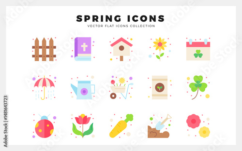 15 Spring Flat icon pack. vector illustration.